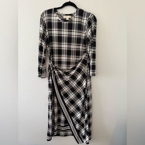 Michael Kors Black and White Plaid Long Sleeve Dress
